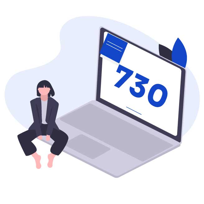 Illustrazione donna e computer per dichiarazione 730 online